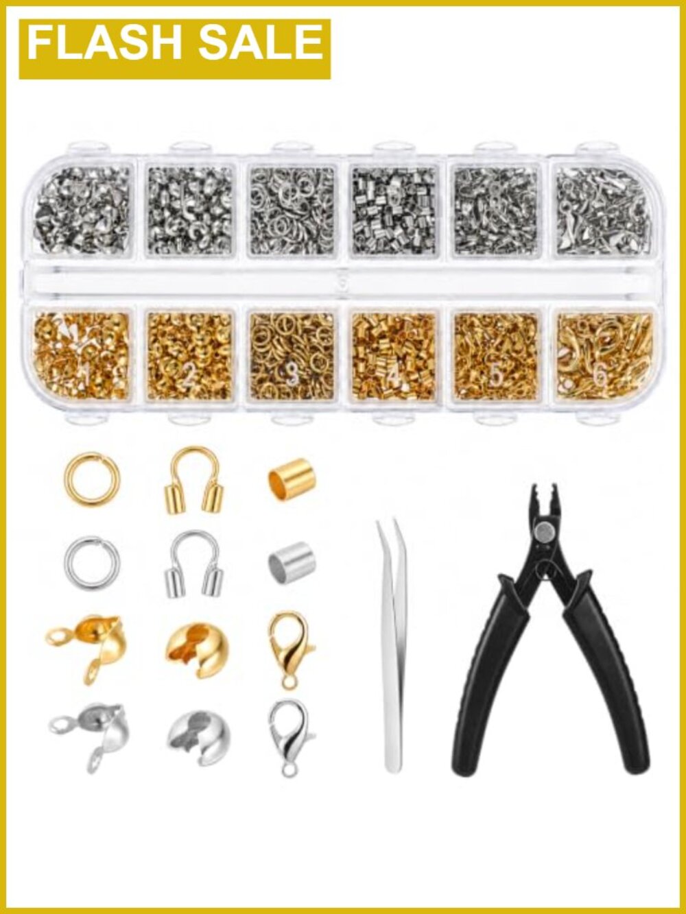 1202Pc Crimp Beads Jewelry Making Kit with Pliers & Wire